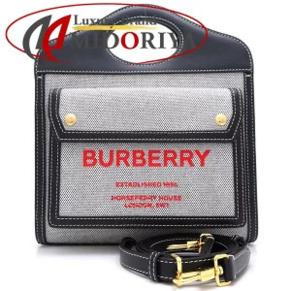 Burberry Two Tone Canvas Leather Pocket Bag Crossbody Shoulder Black Red - Picture 1 of 9